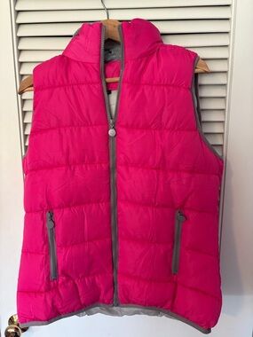 Hot Pink Puffer Vest with Gray Trim